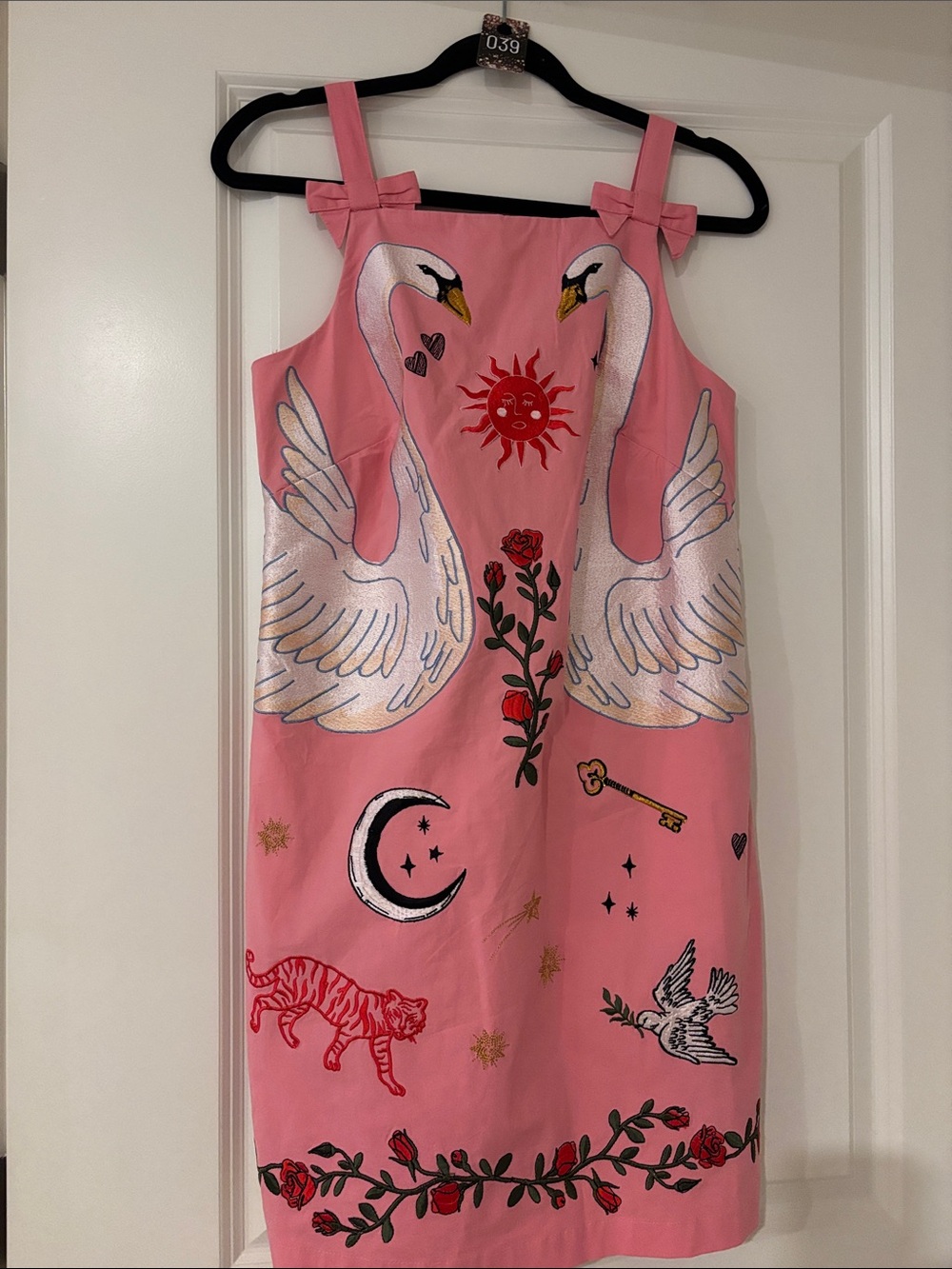 Anthropologie Pink Embroidered Swan Mini Dress - Picture 5 of 7